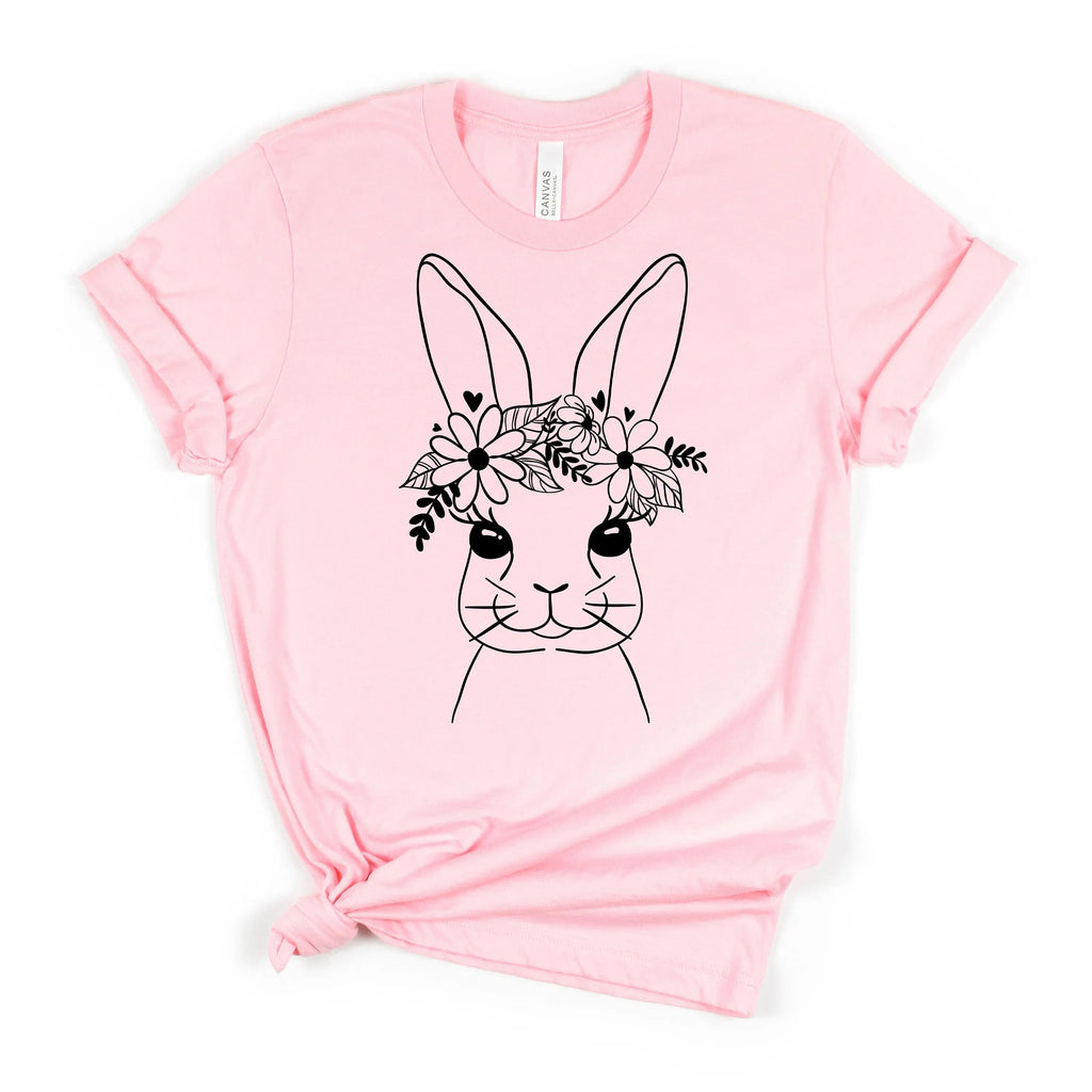 Light pink women’s Easter bunny graphic t-shirt with floral bunny face print