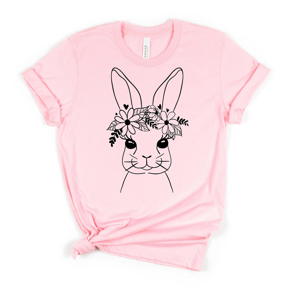 Light pink women’s Easter bunny graphic t-shirt with floral bunny face print