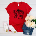 Red women's Christian T-shirt with black 'Daughter of the King' crown graphic