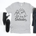 Heather gray unisex T-shirt with mountain graphic and "I'm an Outsider" print