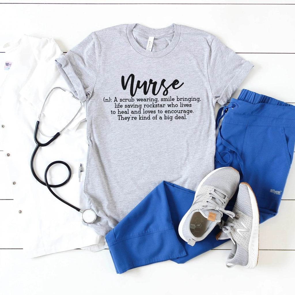 Light gray womens nurse T-shirt with Nurse graphic and inspirational quote on front