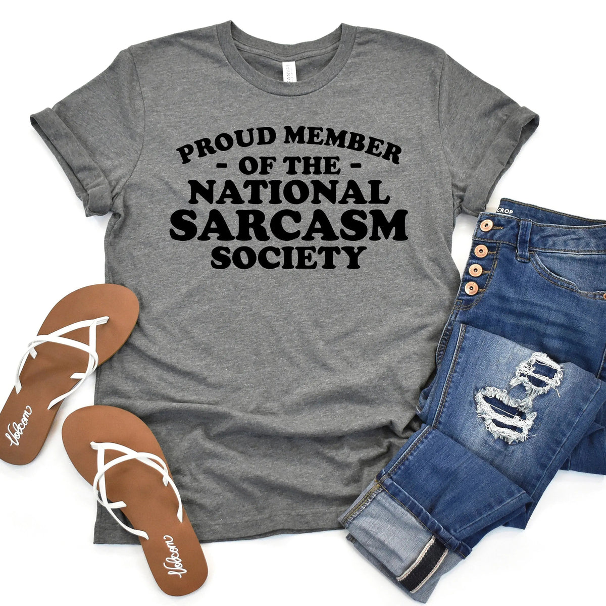 Gray unisex T-shirt with Proud Member of the National Sarcasm Society text
