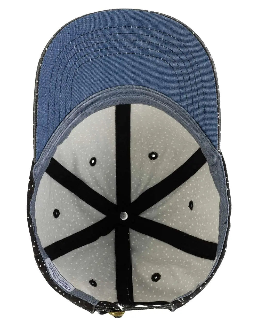 Navy and gray geometric baseball cap with black starburst panel stitching