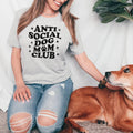 Light gray unisex t-shirt with "ANTI SOCIAL DOG CLUB" dog graphic print