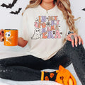 Ivory Halloween mom T-shirt with ghost and spooky text graphic, short sleeves
