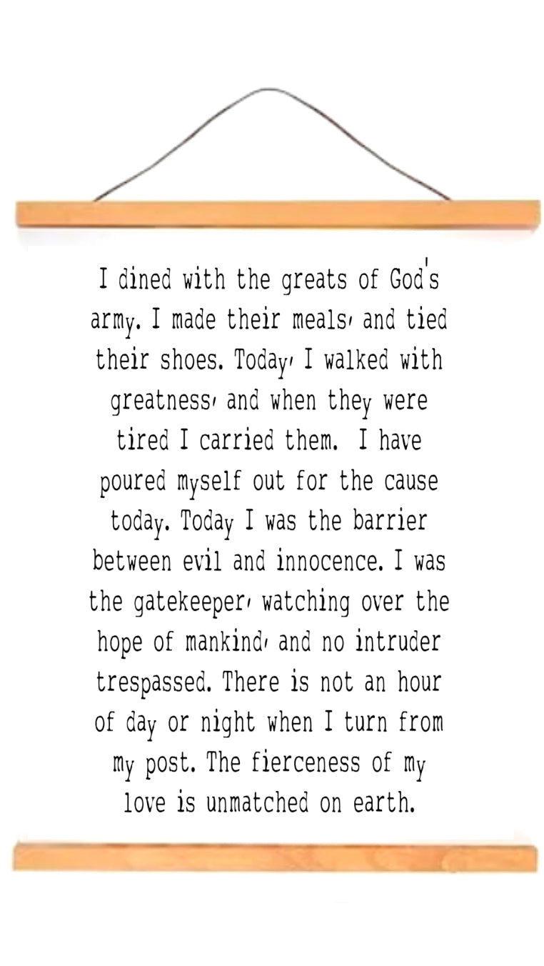 Large wall art / Signs / wall hanging / inspirational quotes / home decor /I dined with the greats of God's army today. Framed wood sign