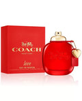 Coach Love Eau de Parfum bottle with red cap and heart charm, with red gift box