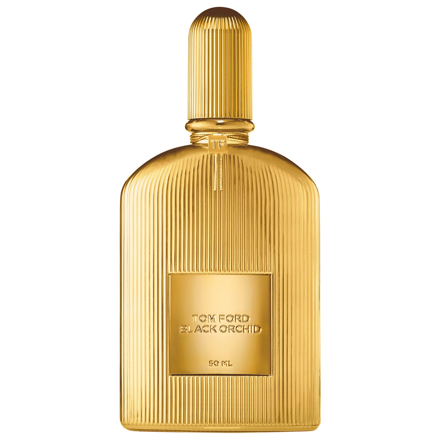 Tom Ford Black Orchid Parfum amber ribbed glass bottle with gold cap and label