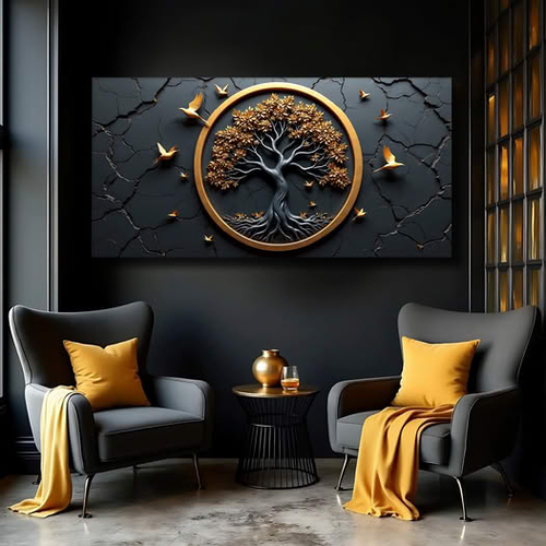 Celtic Tree of Life wall art with gold oval frame, branching tree, and flying birds