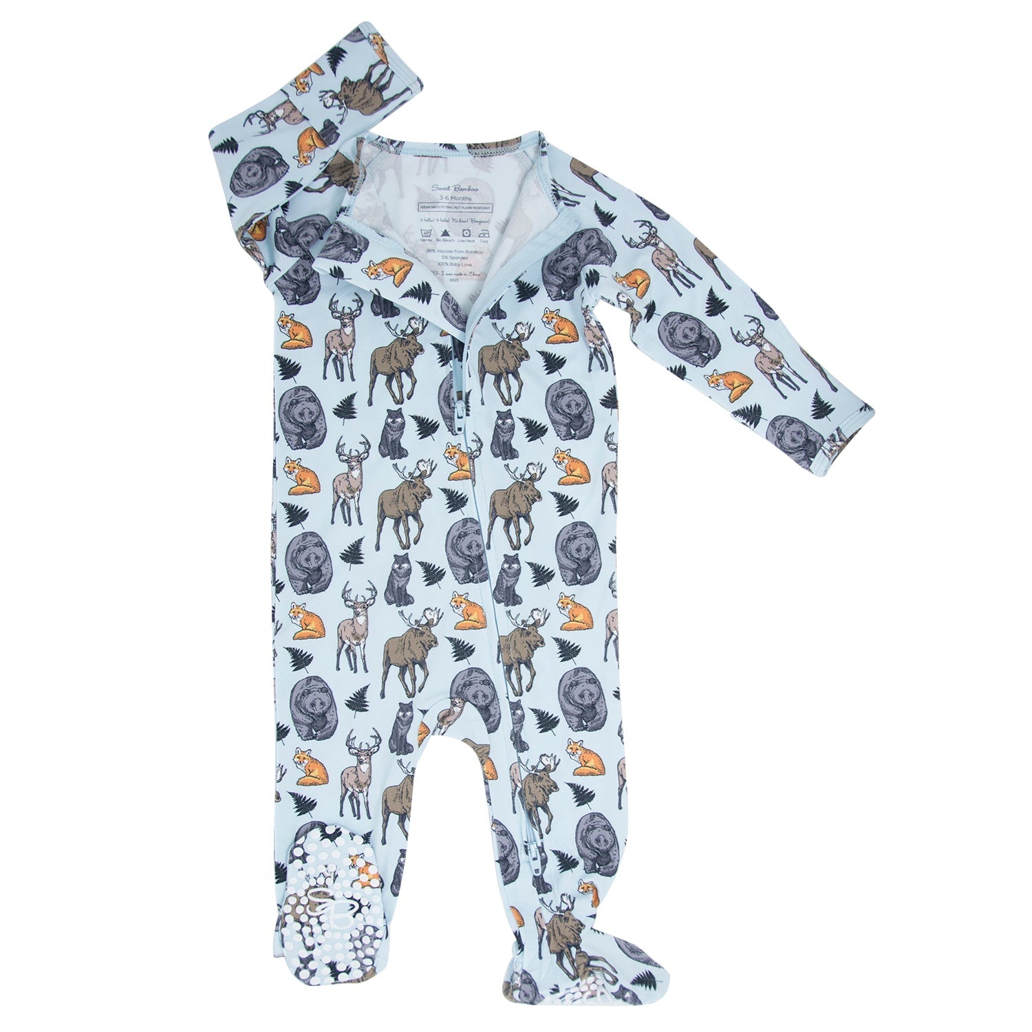 Animal print zipper footie, long sleeve one-piece with covered feet