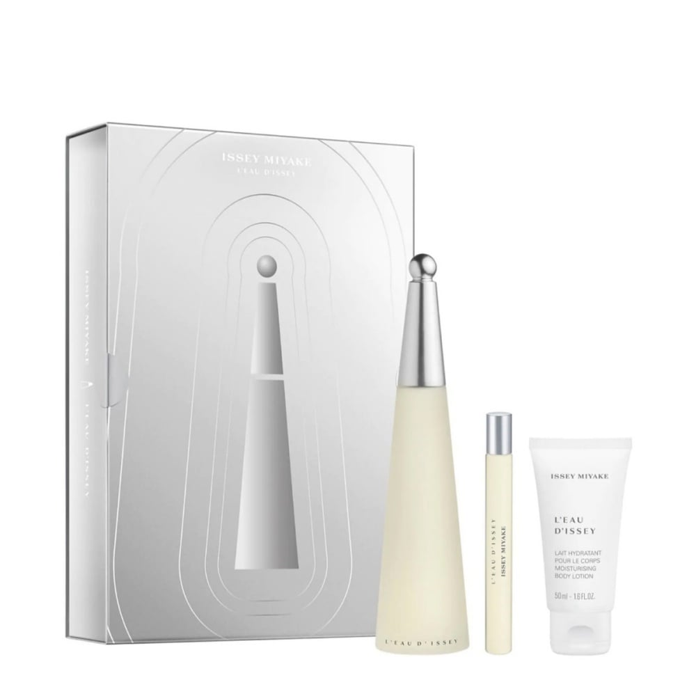 Issey Miyake L'eau d'Issey EDT trio gift set with box, spray, roller, and lotion