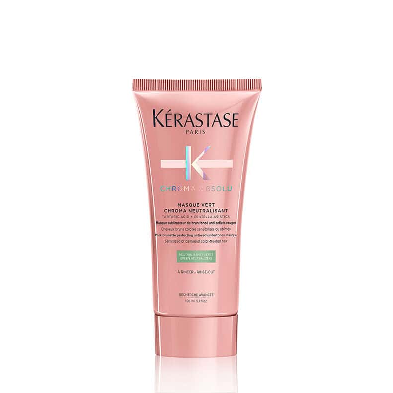 Kerastase chroma neutralizing hair mask tube, pink with red ridged cap