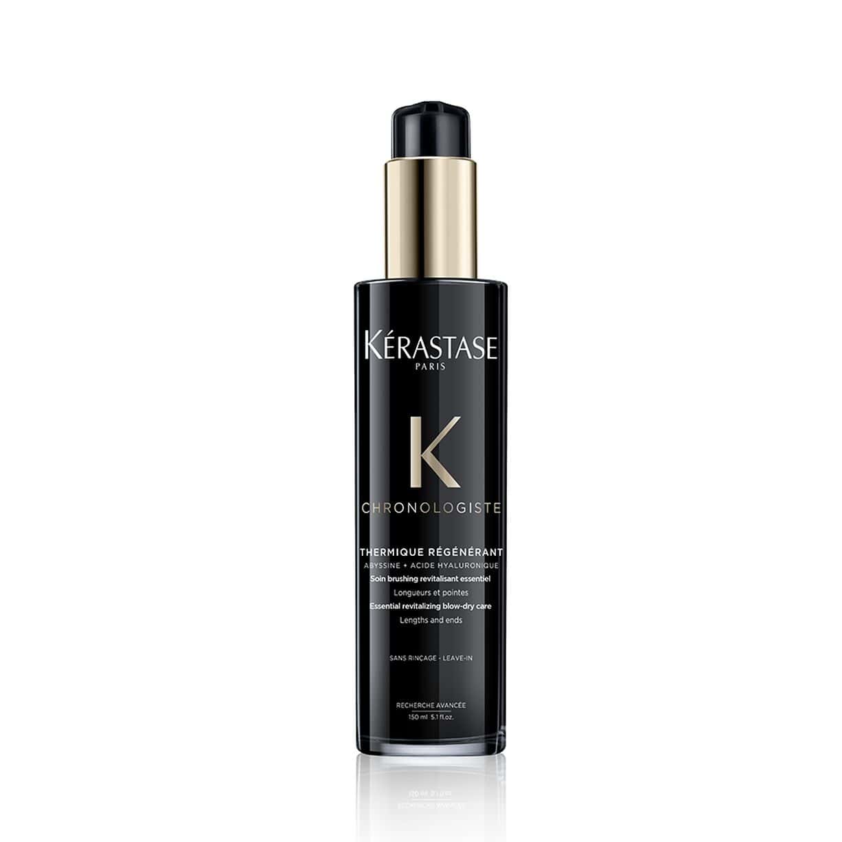 Kerastase Chronologiste heat protectant bottle, black with gold cap