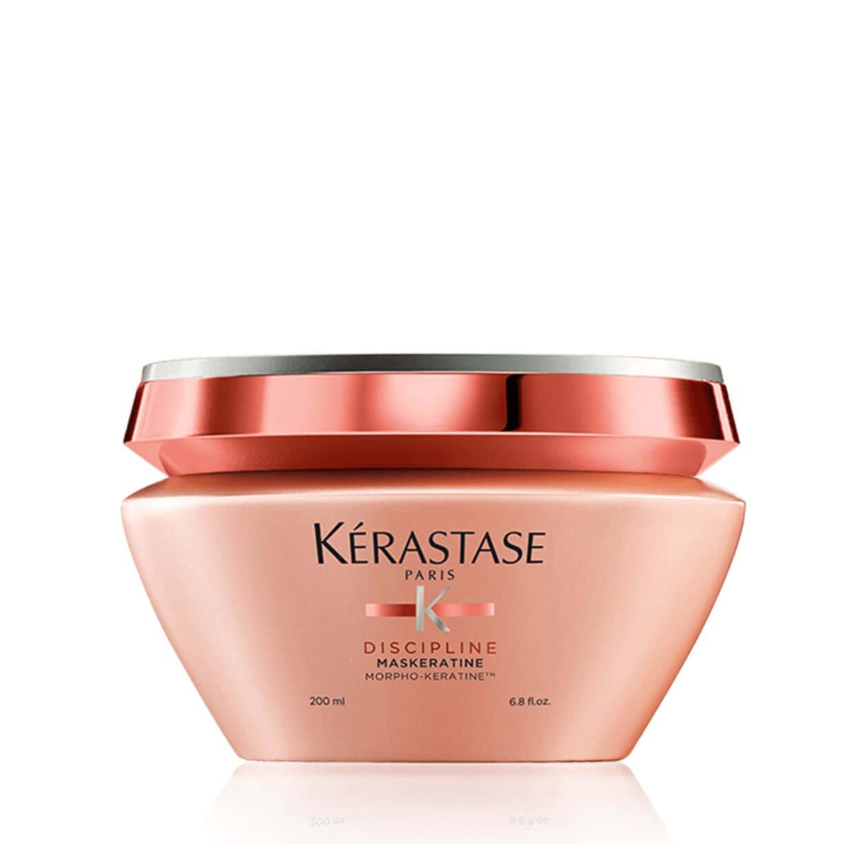 Peach hair mask jar with red lid, Kerastase Discipline Maskeratine label