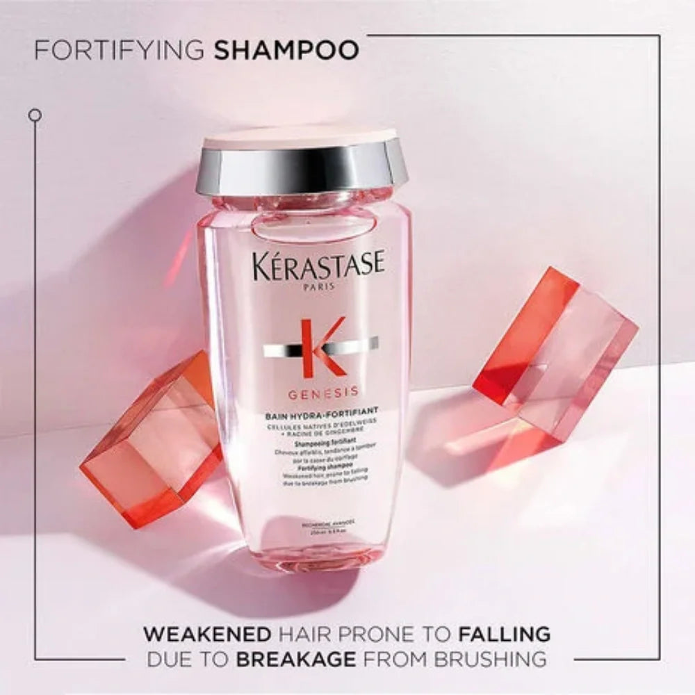 Kérastase Genesis shampoo bottle with “Fortifying Shampoo” panel text