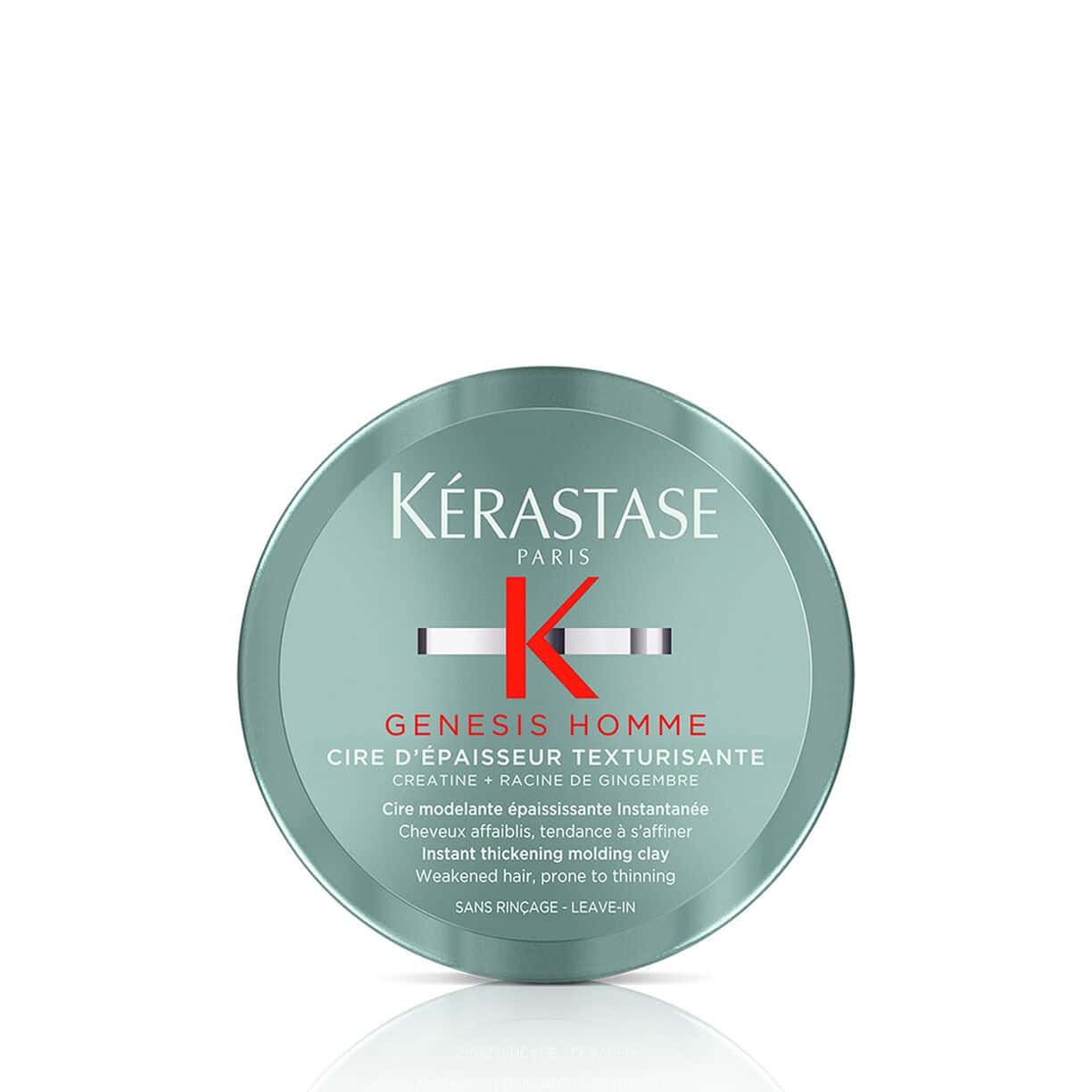 Teal-green hair wax pomade jar with Kerastase Genesis Homme label