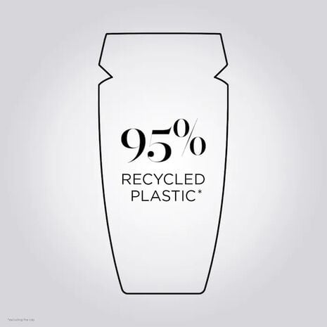 Shampoo bottle outline marked 95% recycled plastic