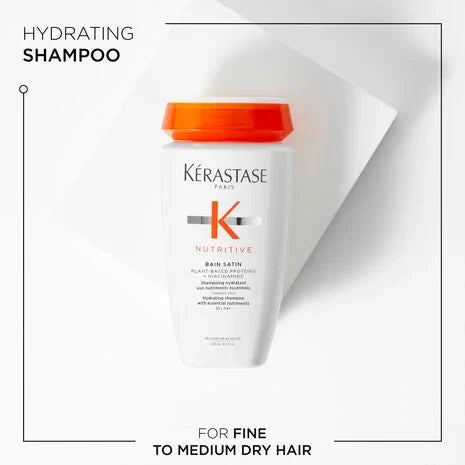 Hydrating shampoo bottle with orange cap and white Kerastase Nutritive label