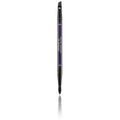 Makeup definer brush with black handle and tapered tip, purple logo text