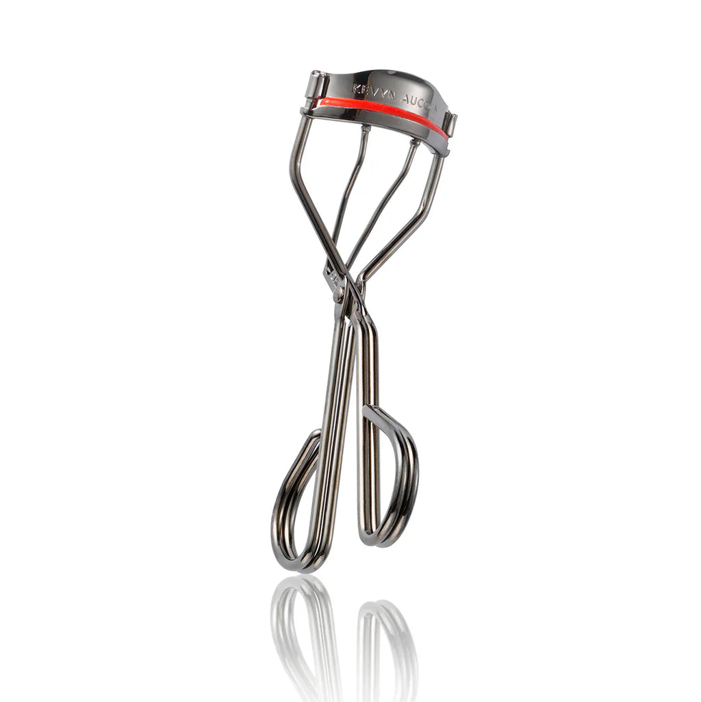 Stainless steel eyelash curler with red accent band