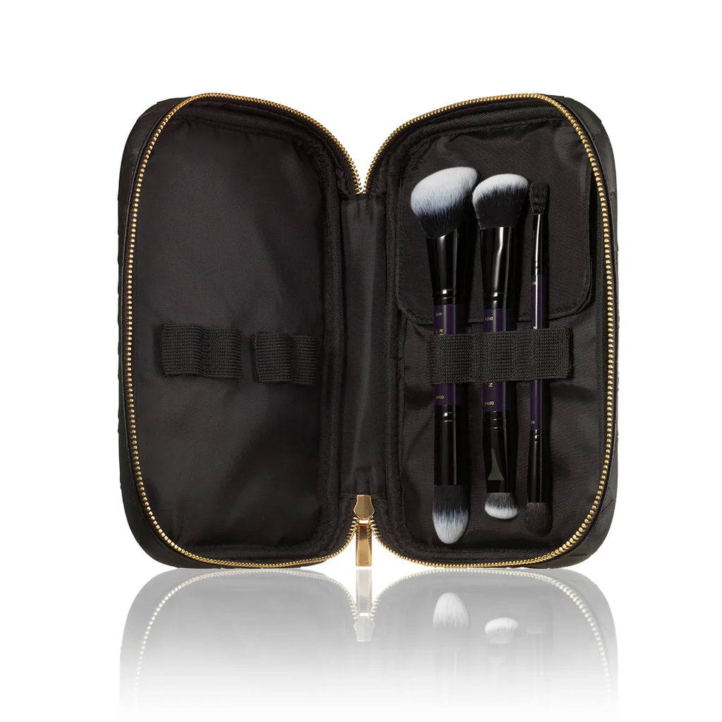 Kevyn Aucoin Making Faces brush set open case with four brushes in elastic slots