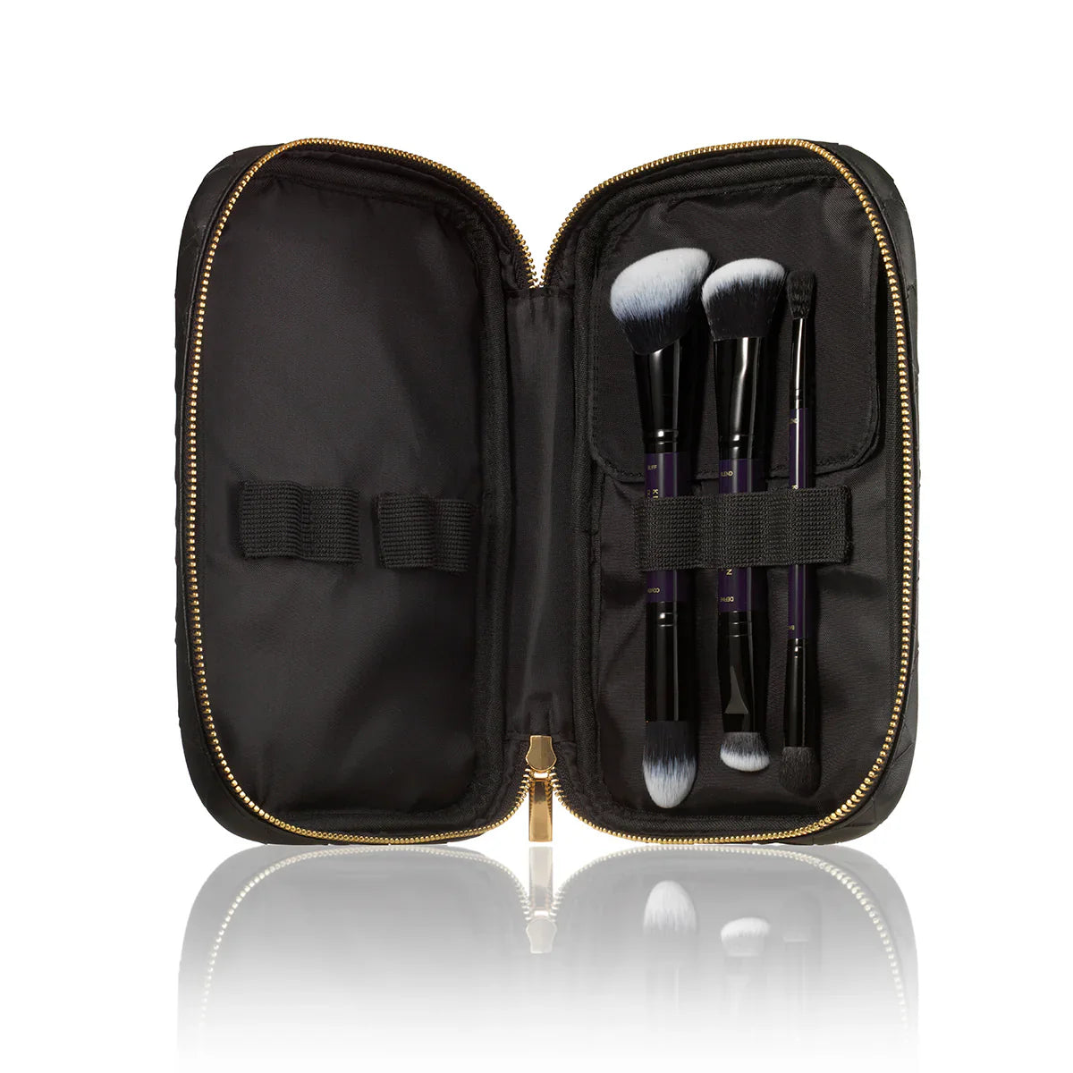 Kevyn Aucoin Making Faces brush set open case with four brushes in elastic slots