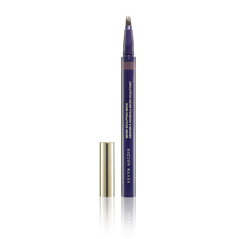 Eyebrow micro-sculpting brow pencil with angled tip, purple barrel and medium brown shade