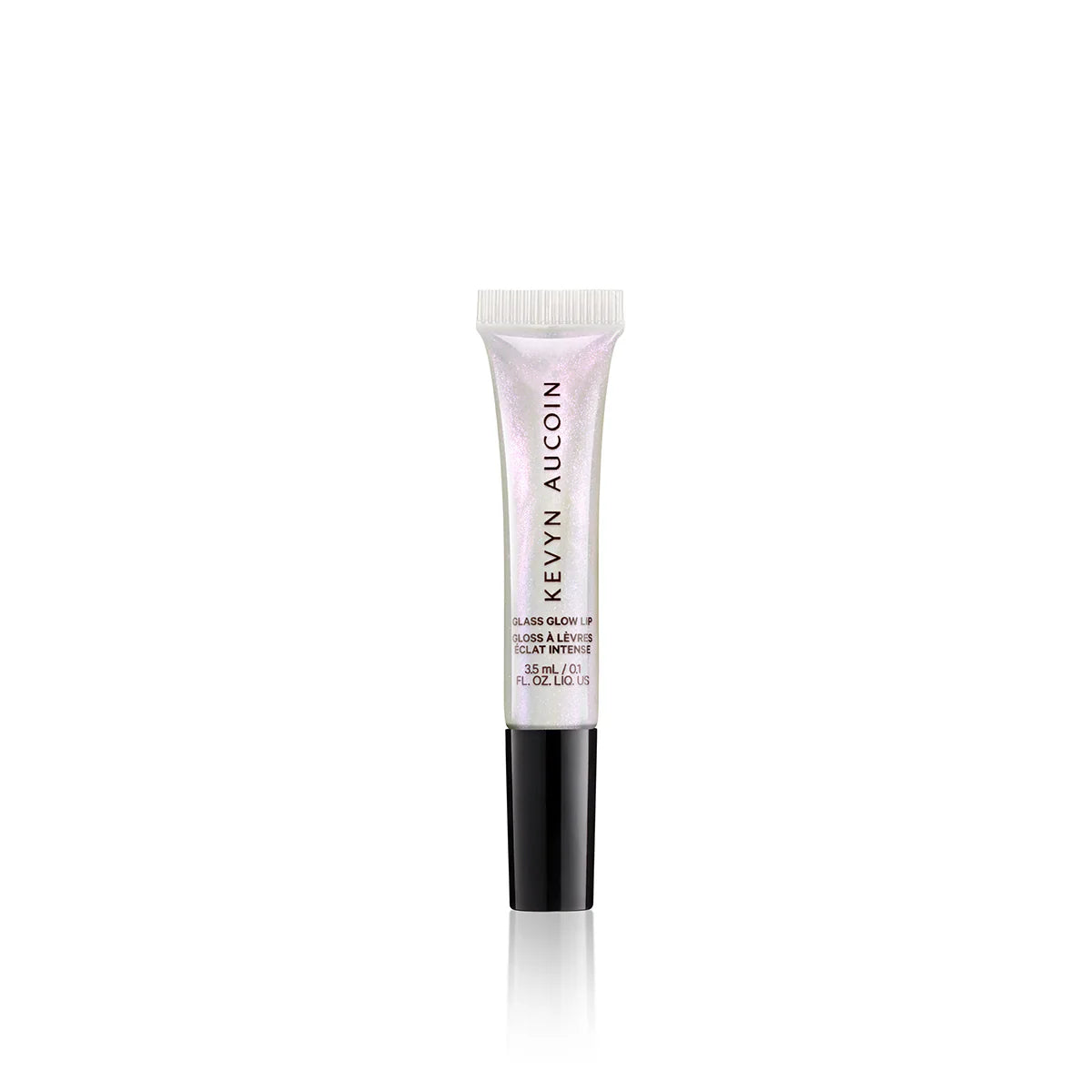 Kevyn Aucoin mini lip gloss tube, Crystal Clear, white with black cap