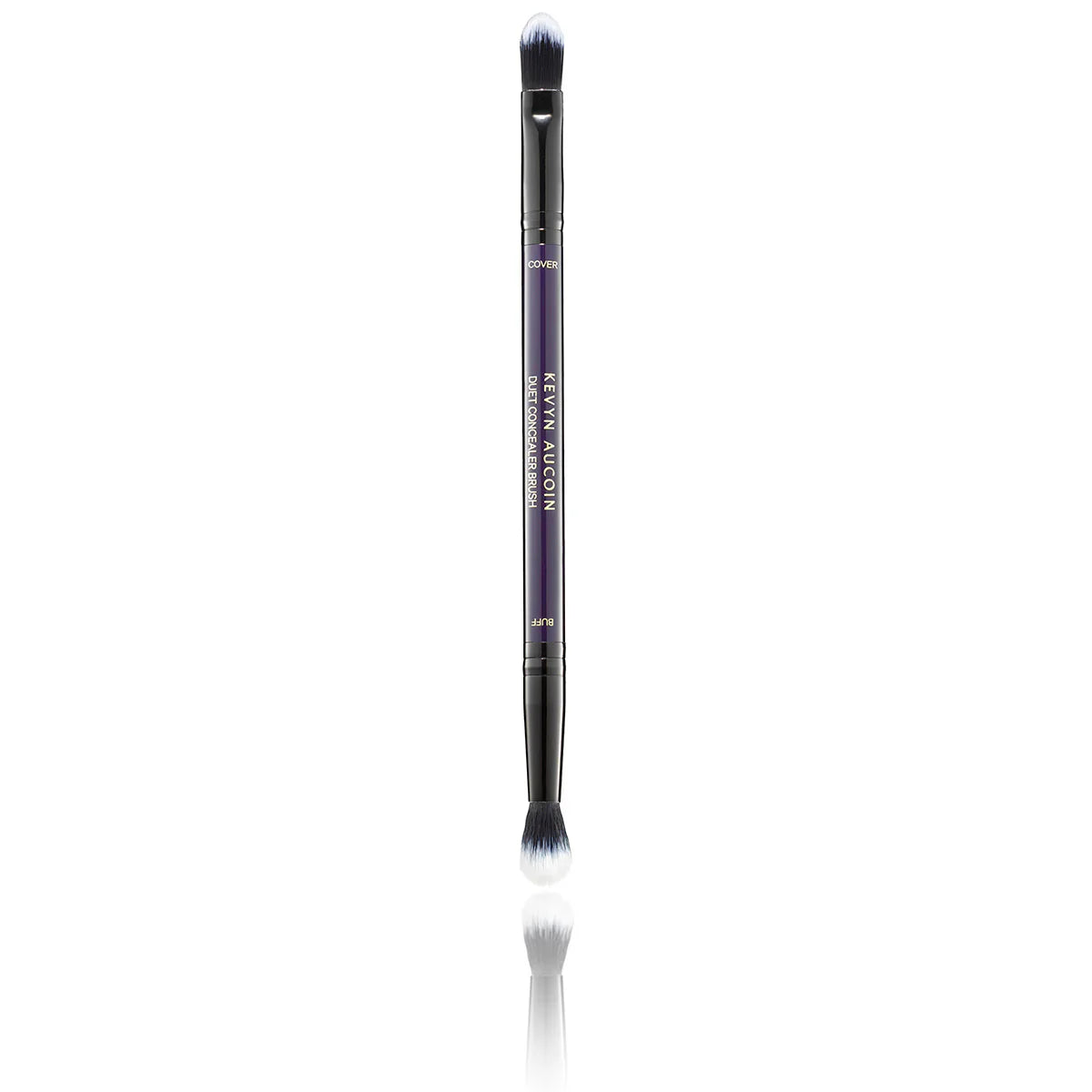 Concealer brush with black handle and tapered soft bristles, reflective ferrule