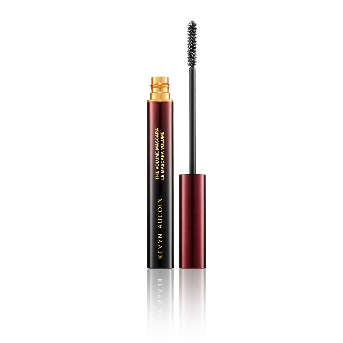 Kevyn Aucoin volume mascara in dark maroon tube with gold cap and black wand