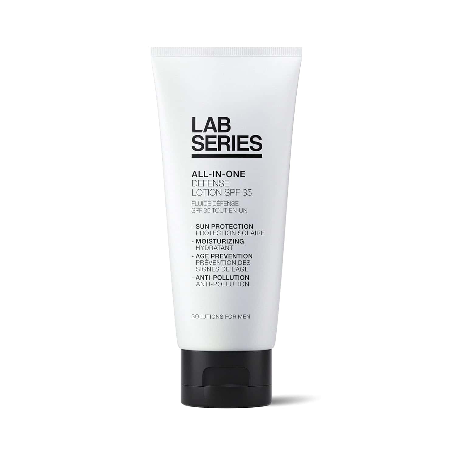 Lab Series all-in-one defense lotion SPF 35 in white squeeze tube with black cap