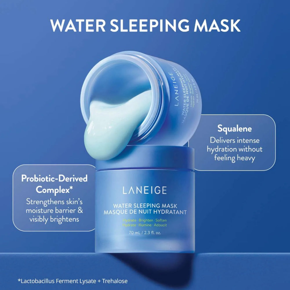 Laneige water sleeping mask jar, open lid with pale gel inside
