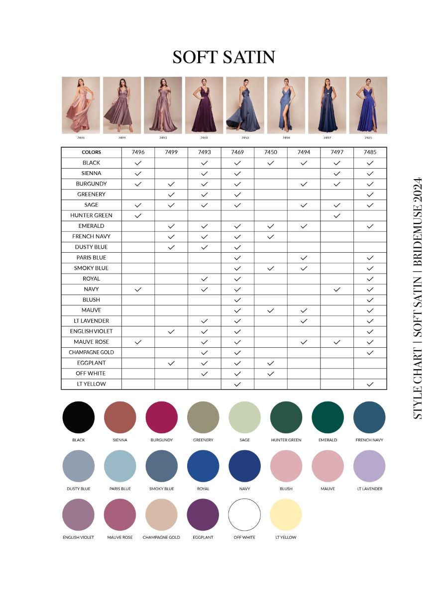 Soft satin style chart with color swatches and checkmarks for shades