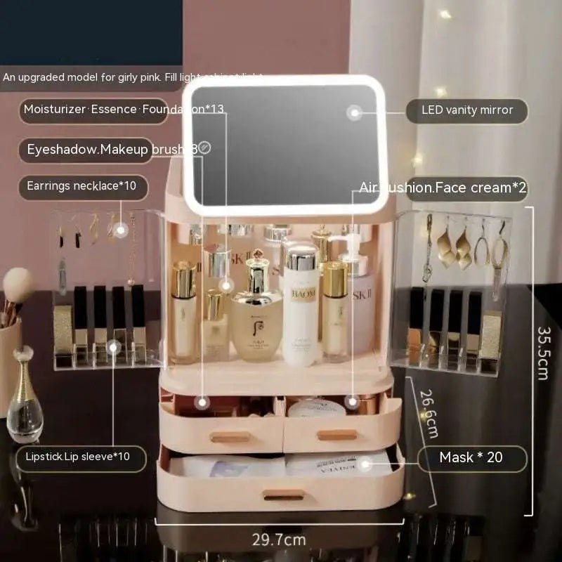LED Mirror Cosmetics Storage Box with Light