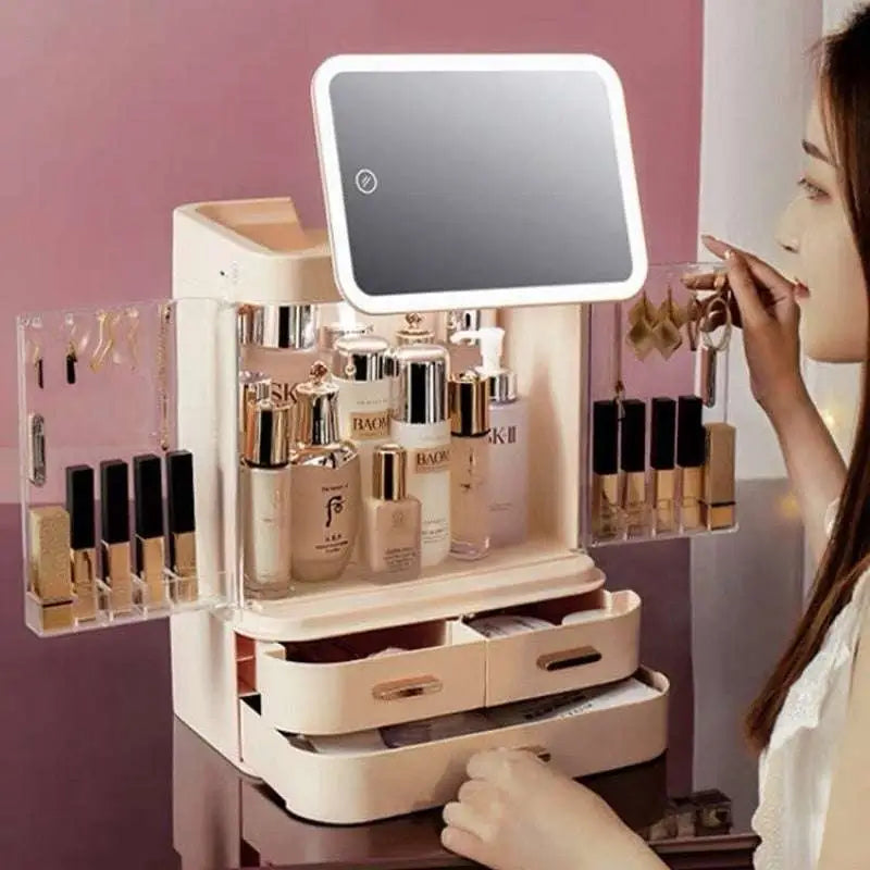 LED Mirror Cosmetics Storage Box with Light