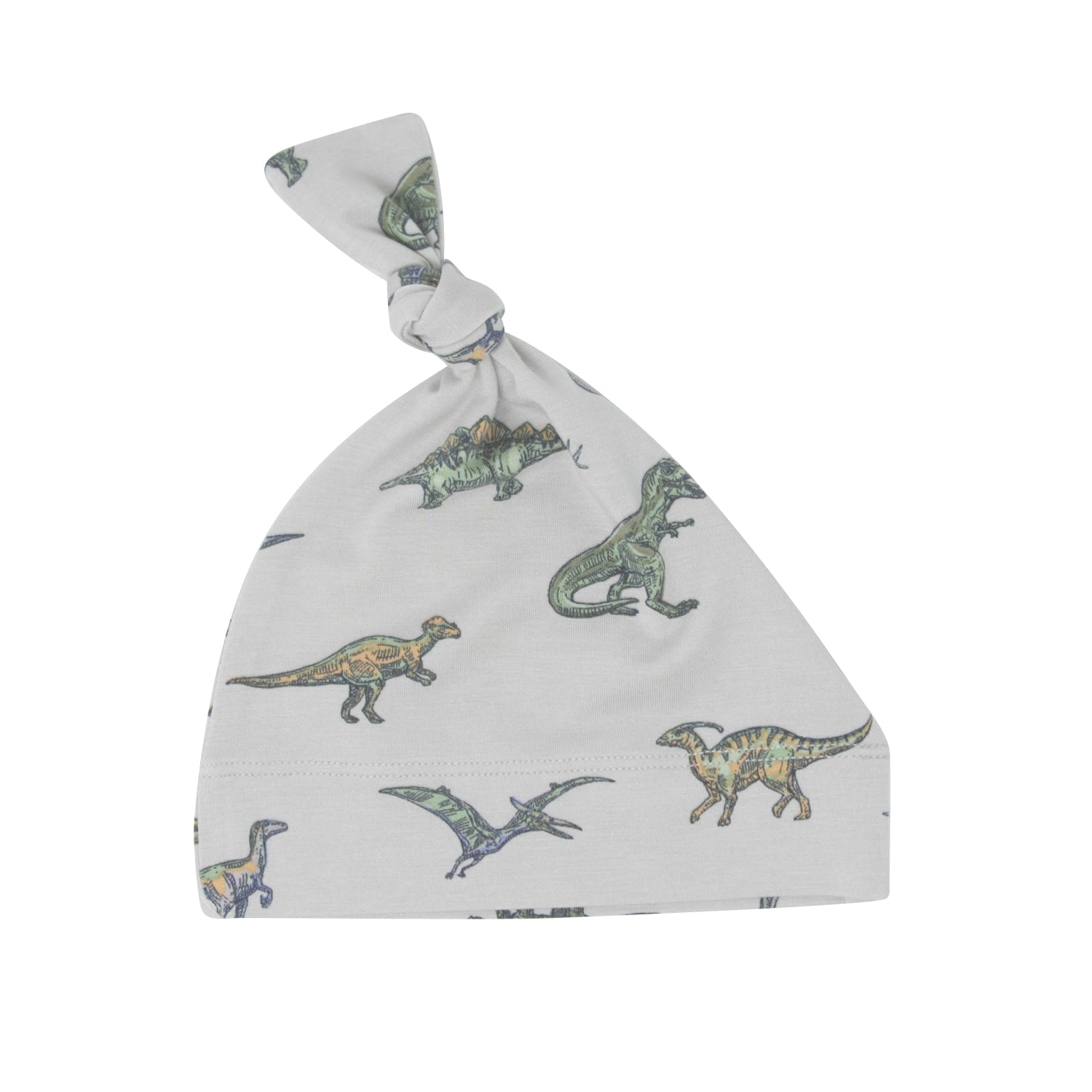 Legendary knot hat for boys, light gray with dinosaur print and bow knot
