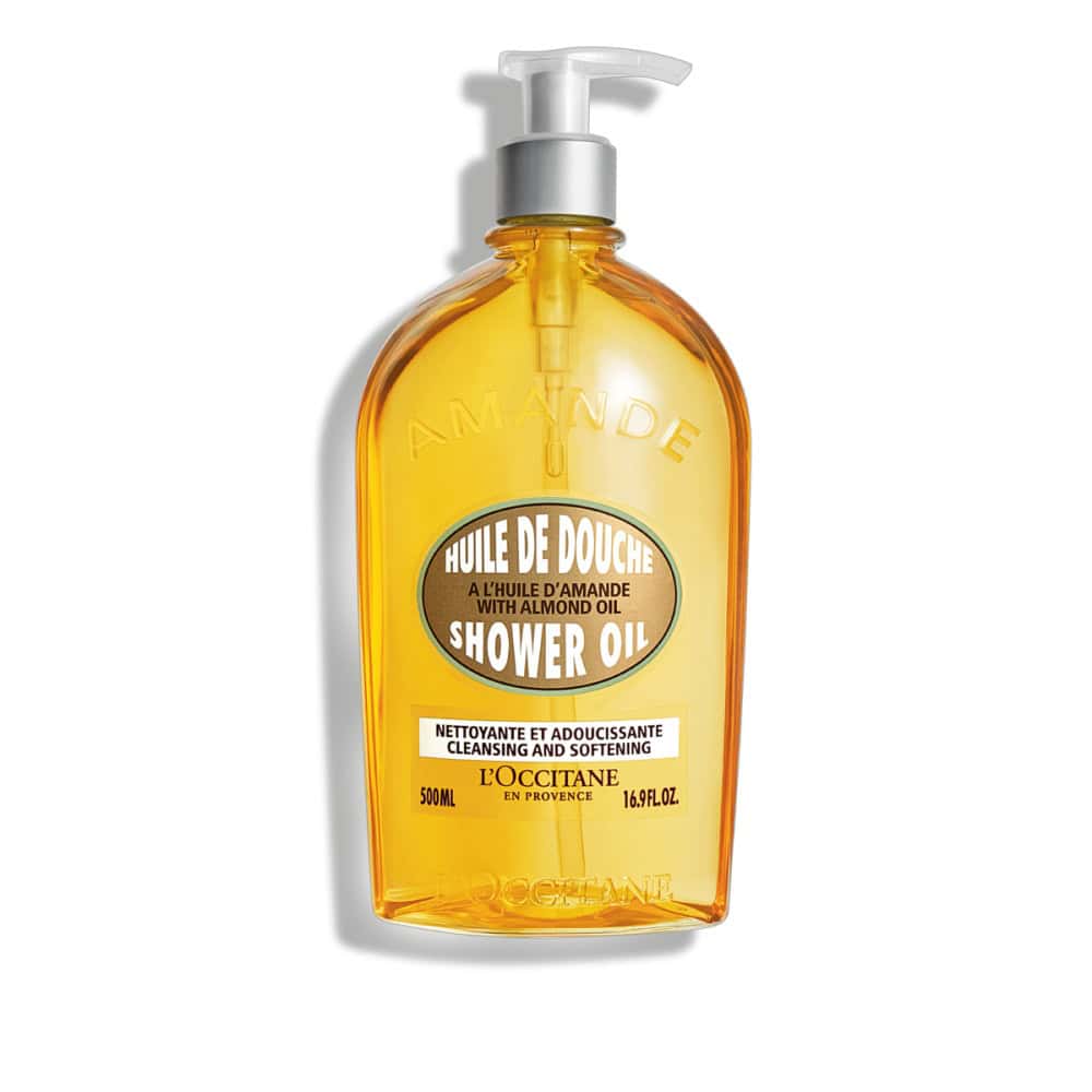 L'Occitane almond shower oil 16.9 oz amber pump bottle