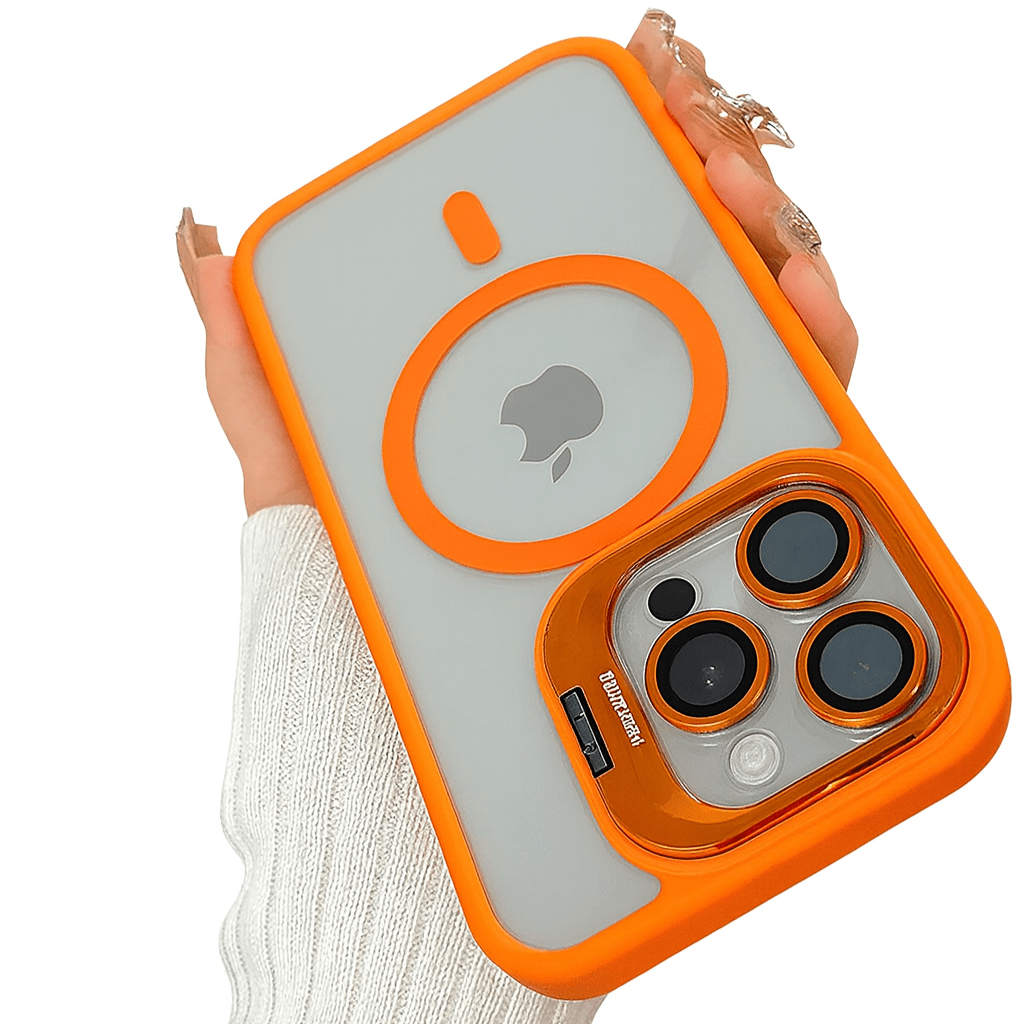 Magnetic Shockproof Transparent Phone Case with Stand | Glass Lens Protection for iPhone 11-16 Series