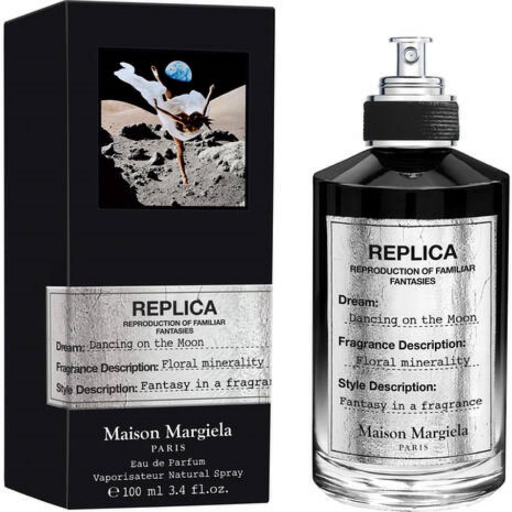 Maison Margiela Replica eau de parfum bottle, black cap, and boxed label