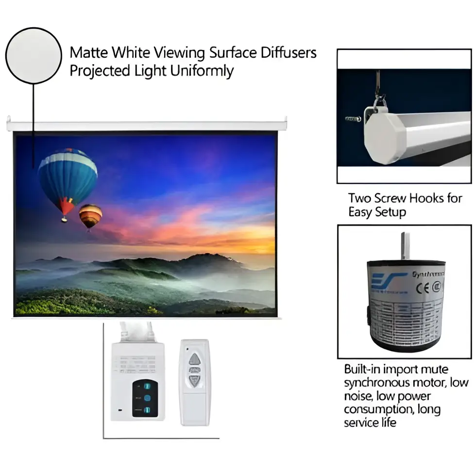 Matte White Motorized Projection Screen with Remote Control