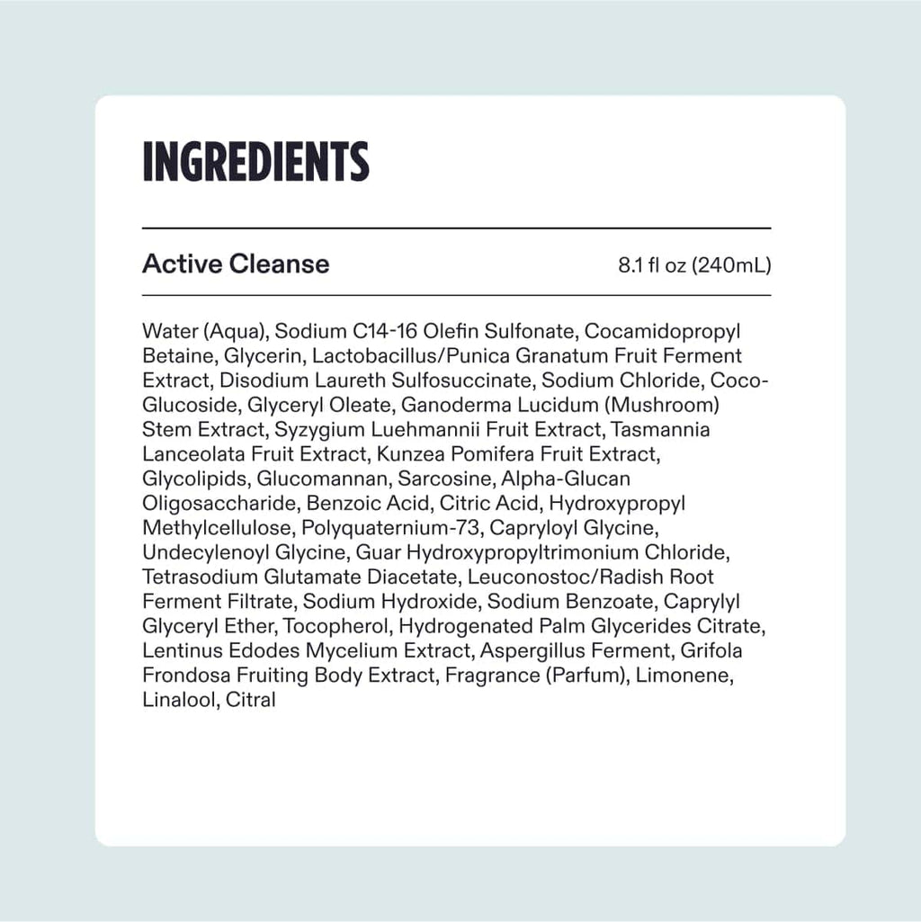 Ingredients panel for Nutrafol Men Active Cleanse 2-in-1 shampoo and conditioner