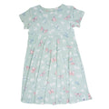 Girls' mint butterfly print cap sleeve dress