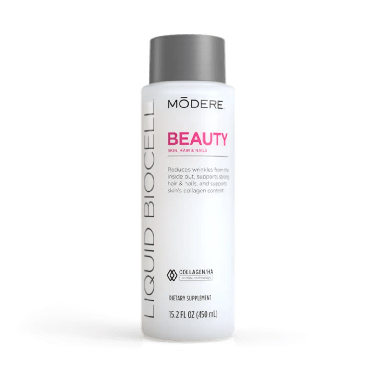 Modere Liquid BioCell Beauty supplement bottle with black cap, 15.2 fl oz