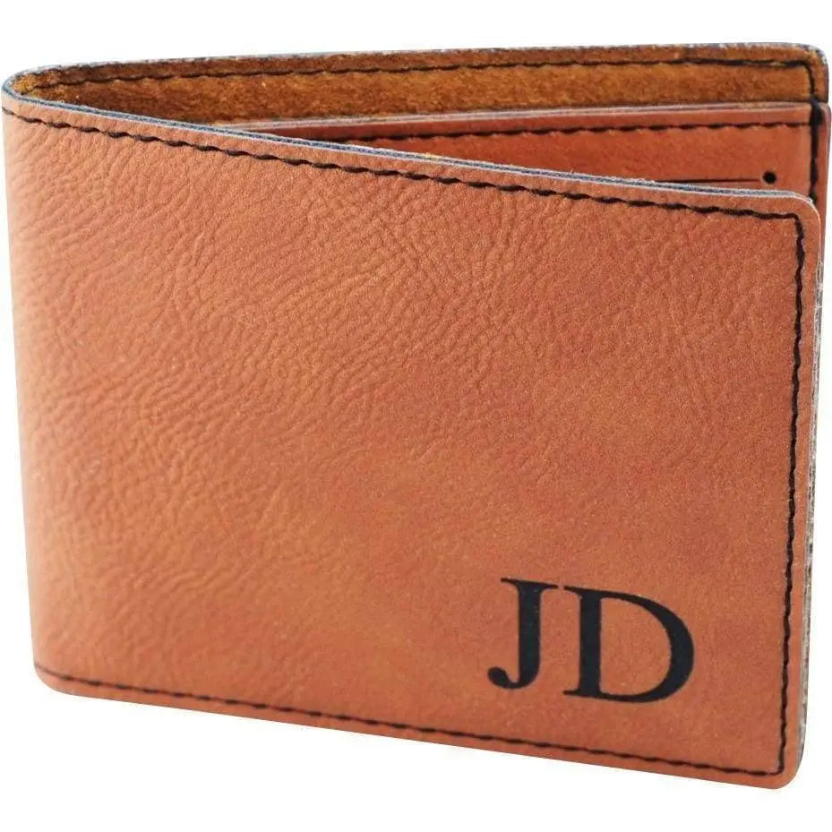 Light brown leather monogram wallet with JD initials on the front