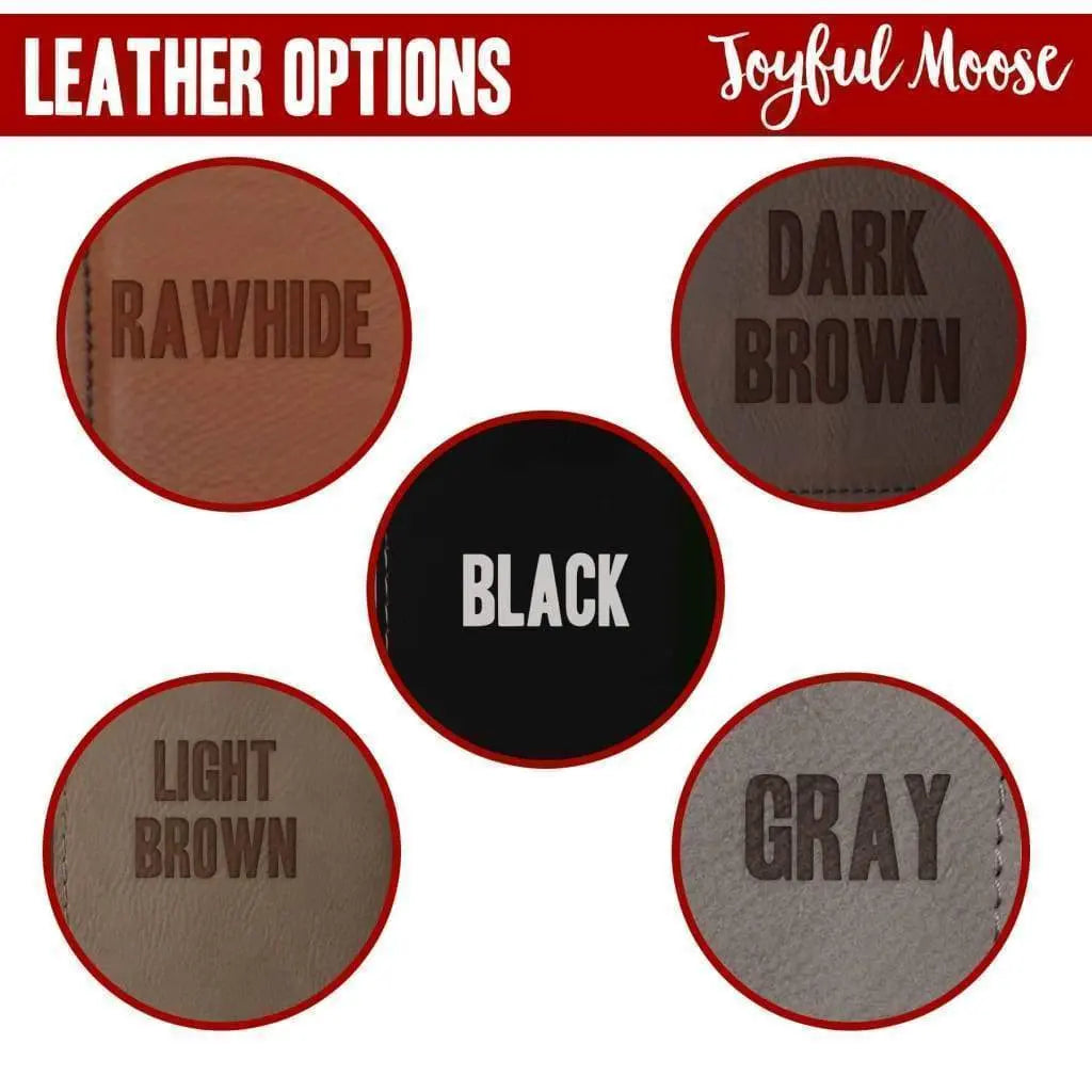 Leather color options chart: Rawhide, Dark Brown, Black, Light Brown, Gray