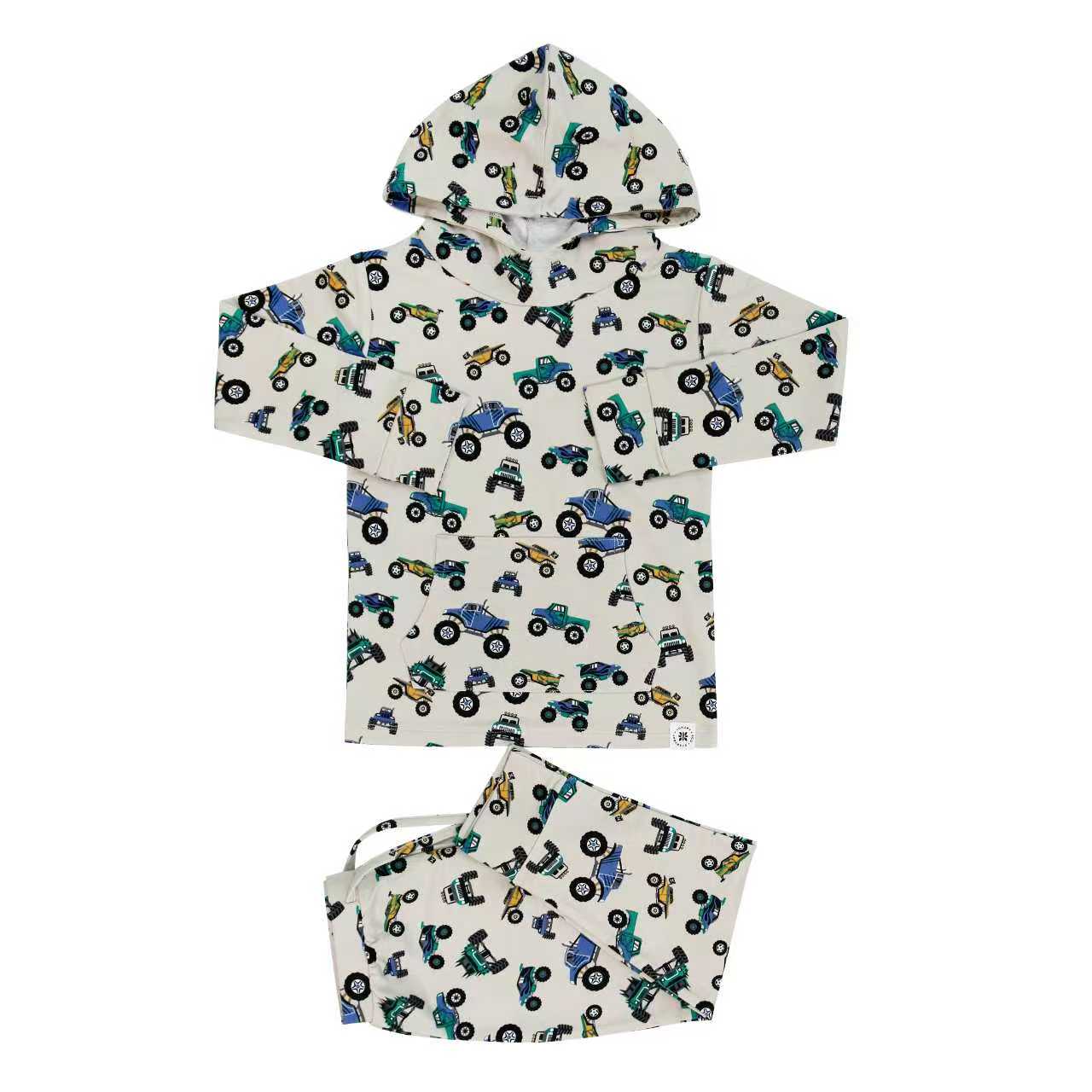 Hoodie and jogger set with off-white tractor print, hooded top and elastic waist