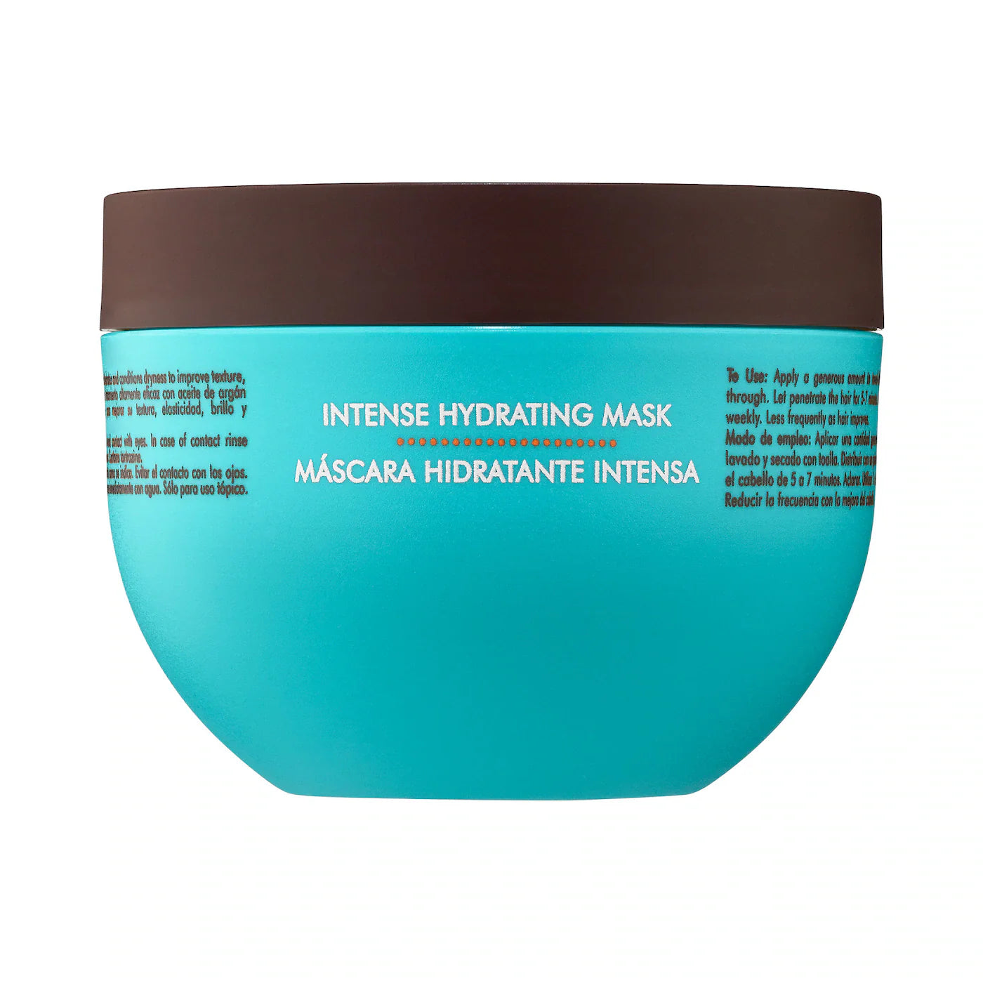 Intense Hydrating Mask hair treatment jar, turquoise container with black lid