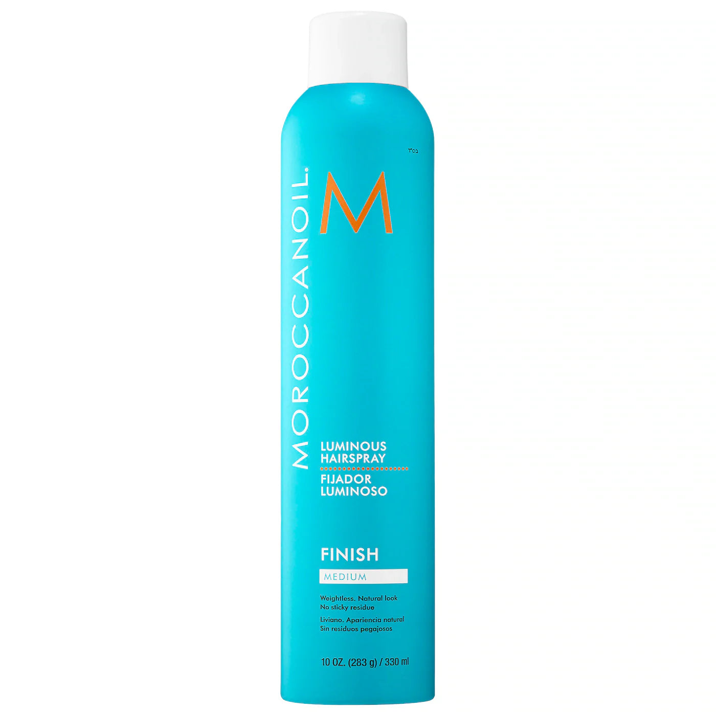 Moroccanoil Luminous Hairspray bottle, blue, medium hold, 10 oz