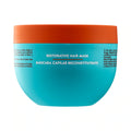 Moroccanoil Restorative Hair Mask jar with turquoise body and orange lid