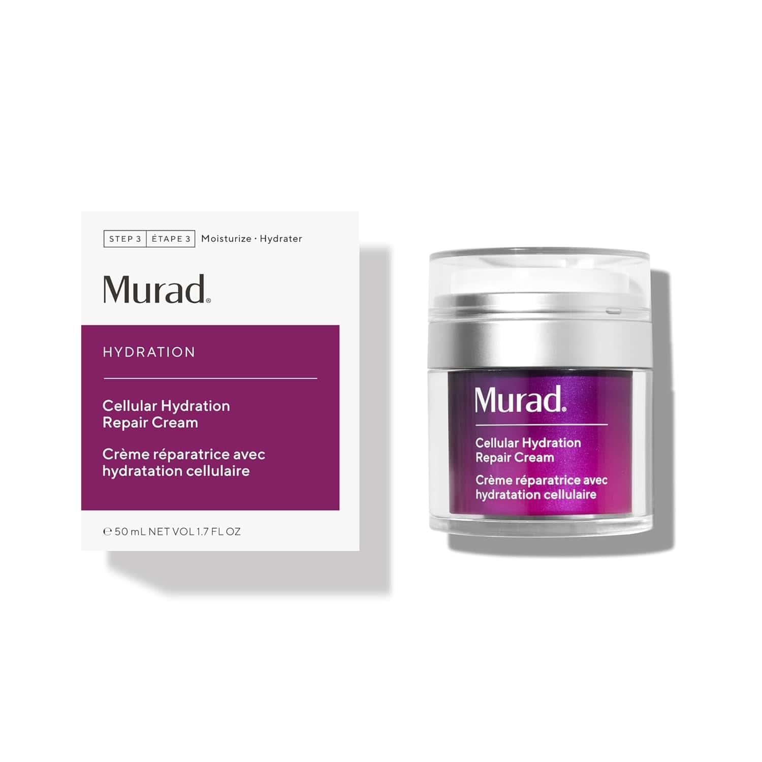 Murad Cellular Hydration Repair Cream moisturizer in clear plastic jar with purple label